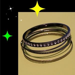 Bangle Bundle of 4 with Rhinestone & Texture